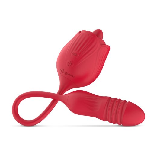 TEAZERS Rosen-Vibrator mit Stossdildo Rot