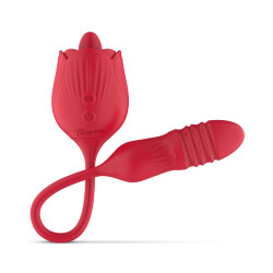 TEAZERS Rosen-Vibrator mit Stossdildo Rot