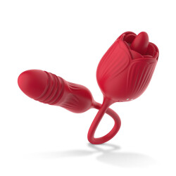 TEAZERS Rosen-Vibrator mit Stossdildo Rot