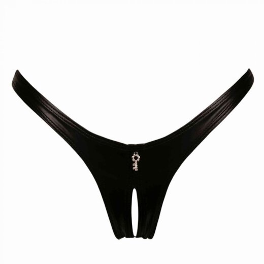 MAISON CATANZARO Annanelle Crotchless Thong aus Wetlook Schwarz