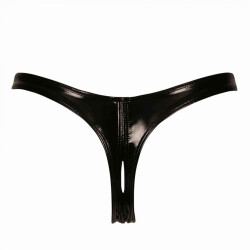 MAISON CATANZARO Annabelle Crotchless Thong aus Vinyl Schwarz