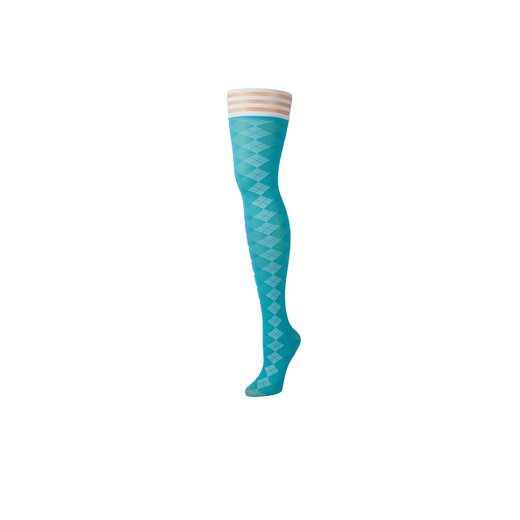 KIXIES Par-4 Overknees mit Argyle-Print Rutschfest Blau