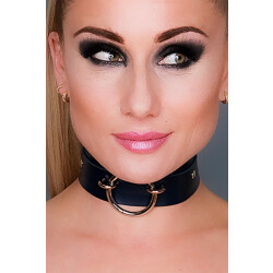 KINKY DIVA Halsband mit O-Ring Front One Size Schwarz/Gold