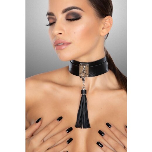 KINKY DIVA Halsband mit Quaste One Size Schwarz/Silber