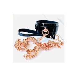 KINKY DIVA Halsband mit O-Ring &amp; Leine One Size Schwarz/Gold