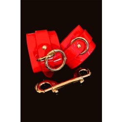 KINKY DIVA Handfessel aus veganem Leder Rot/Gold