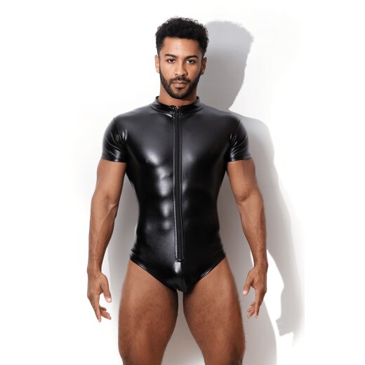 J.J.MALIBU Vegan Leather Zipper Bodysuit Schwarz