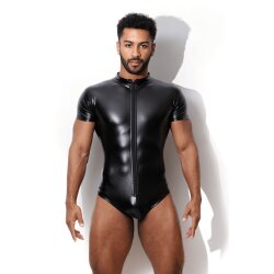 J.J.MALIBU Vegan Leather Zipper Bodysuit Schwarz