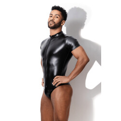 J.J.MALIBU Vegan Leather Zipper Bodysuit Schwarz