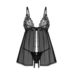 OBSESSIVE Blomentis Babydoll &amp; String Schwarz