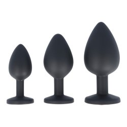 VIRGITE Anal-Plug 3er-Set mit Ziersteinen aus Silikon Schwarz/Rot