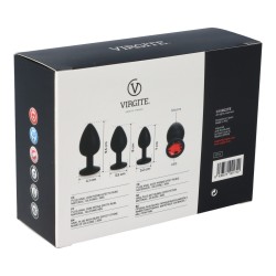 VIRGITE Anal-Plug 3er-Set mit Ziersteinen aus Silikon Schwarz/Rot