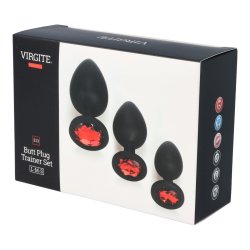 VIRGITE Anal-Plug 3er-Set mit Ziersteinen aus Silikon Schwarz/Rot