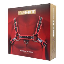 VIRGITE Love Hit Bondage Harness Model 1 aus veganem Leder One Size Schwarz-Rot