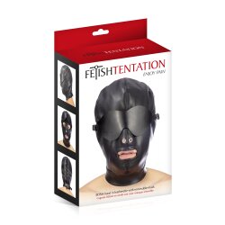 FETISHTENTATION Maske aus Kunstleder mit Augen-, Mund- und Nasen&ouml;ffnung mit zus&auml;tzlicher Augenbinde Schwarz