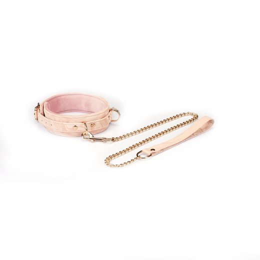 LIEBE SEELE Boudoir Amor Halsband mit Leine aus veganem Leder Pink/Gold