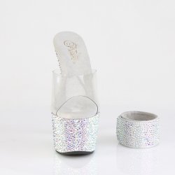 PLEASER Bejweled High Heels mit Strasssteinen & Knöchelband Silber