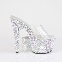 PLEASER Bejweled High Heels mit Strasssteinen & Knöchelband Silber