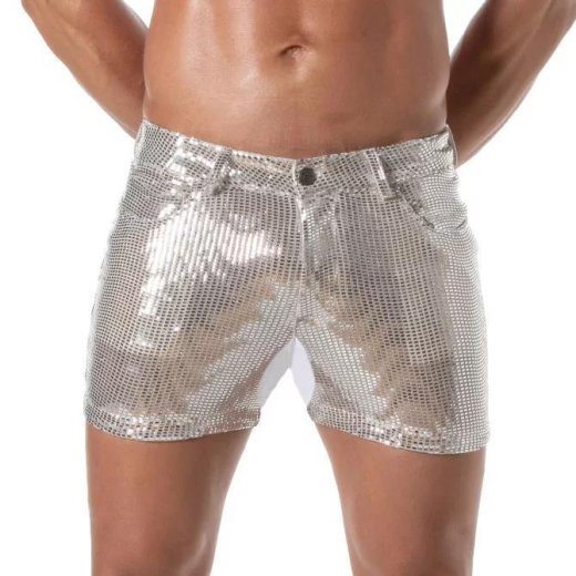 TOF Glitter 5 Pockets Mid Thigh Shorts Silber/Weiss