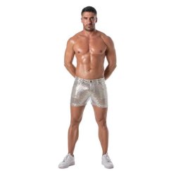 TOF Glitter 5 Pockets Mid Thigh Shorts Silber/Weiss