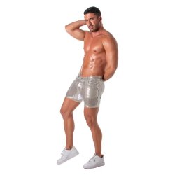 TOF Glitter 5 Pockets Mid Thigh Shorts Silber/Weiss