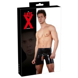 THE LATE X COLLECTION Shorts mit Showmaster-Öffnung für Penis & Hoden aus Latex Schwarz