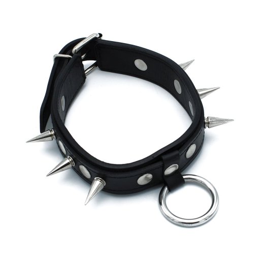 KIOTOS Halsband mit Metallspikes und O-Ring Leder Schwarz