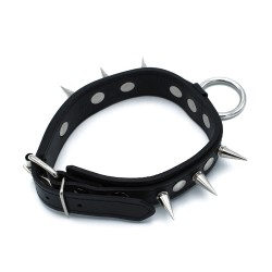 KIOTOS Halsband mit Metallspikes und O-Ring Leder Schwarz