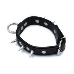 KIOTOS Halsband mit Metallspikes und O-Ring Leder Schwarz