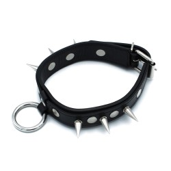 KIOTOS Halsband mit Metallspikes und O-Ring Leder Schwarz