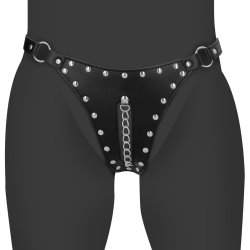 OUCH PU Leather Chastity Thong One Size Schwarz