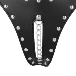 OUCH PU Leather Chastity Thong One Size Schwarz