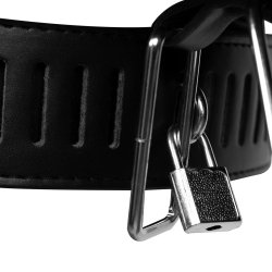 OUCH PU Leather Female Chastity Belt with Leg Restraint Schwarz