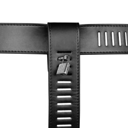 OUCH PU Leather Female Chastity Belt with Leg Restraint Schwarz