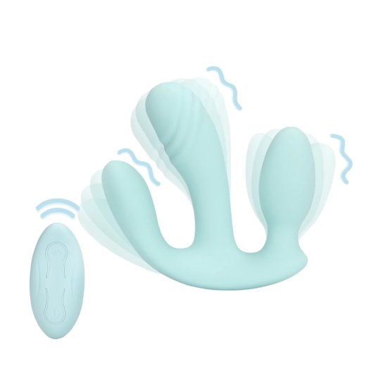 LOVELINE Three-In-One Liquid Silicone Vibrator Hellblau