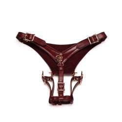 LIEBE SEELE Wine Red: Forced Orgasm Wand Massager Harness Belt aus Leder Weinrot