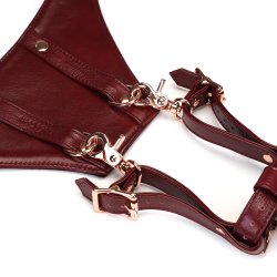 LIEBE SEELE Wine Red: Forced Orgasm Wand Massager Harness Belt aus Leder Weinrot