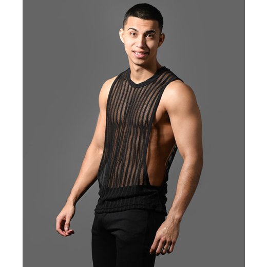 ANDREW CHRISTIAN Mesh Motion Gym Tank Schwarz