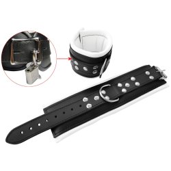 XXDREAMSTOYS Leder-Handfessel Breit Abschliessbar Weiss/Schwarz