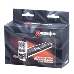 XXDREAMSTOYS Leder-Handfessel Breit Abschliessbar Weiss/Schwarz