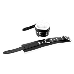 XXDREAMSTOYS Leder-Fussfessel Breit Abschliessbar Weiss/Schwarz
