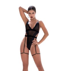 MAPALÉ Stripped Wet Look Bodysuit Schwarz