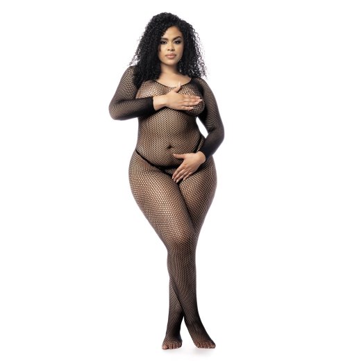MAPALÉ Curvy Maya Longsleeve Fishnet Bodysuit Schwarz One Size+