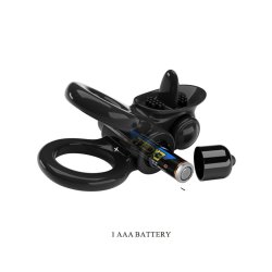 PRETTY LOVE Passionate Penisring mit Vibration & Zungenstimulation Schwarz