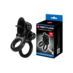 PRETTY LOVE Passionate Penisring mit Vibration & Zungenstimulation Schwarz