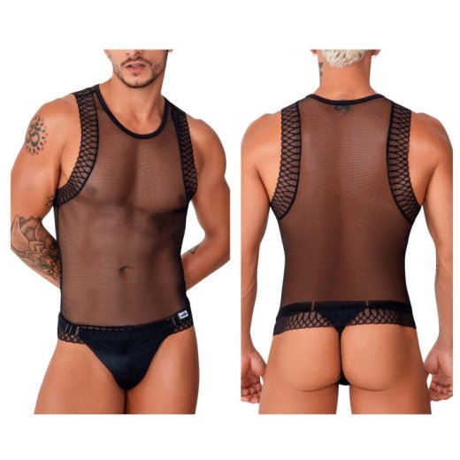 CANDYMAN Transparent Mesh Tank Top Bastet Schwarz