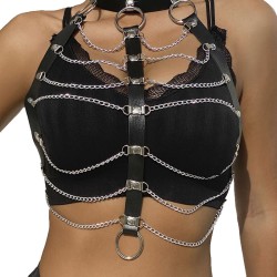 SUBBLIME Brust-Harness aus Leder mit Kettendetails Schwarz/ Silber OS