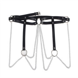 SUBBLIME Ledergürtel mit Ringen & Ketten Schwarz/ Silber OS
