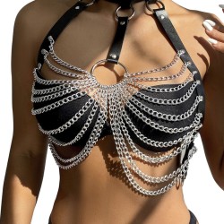 SUBBLIME Brust-Harness aus Leder mit Kettendetails Schwarz/ Silber OS
