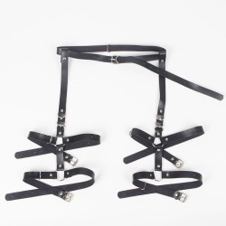 SUBBLIME Oberschenkel-Harness aus Leder Schwarz/ Silber OS
